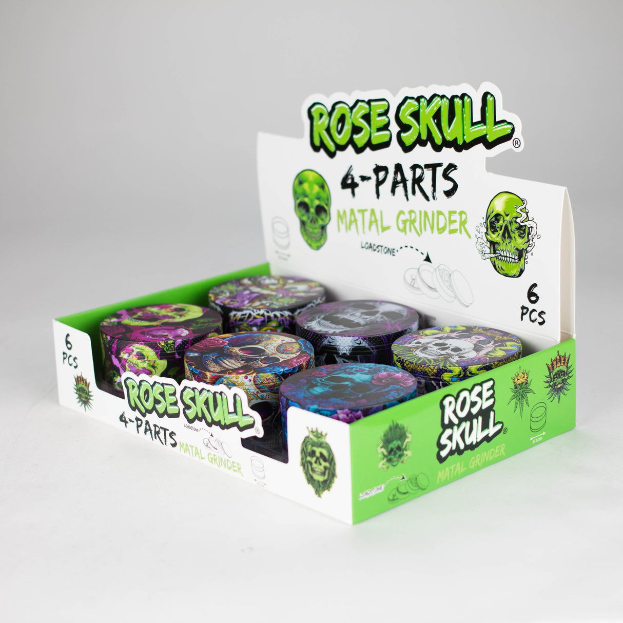 Z2.5" Metal Grinder 4 Layers with Rose Skull Design Box of 6 Display Pack 777 Smoke