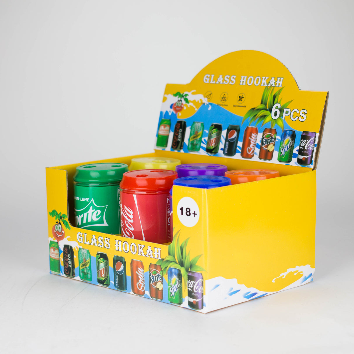 Soda Pop Can Glass Bong Box of 6 Glass Bong JJ Distribution