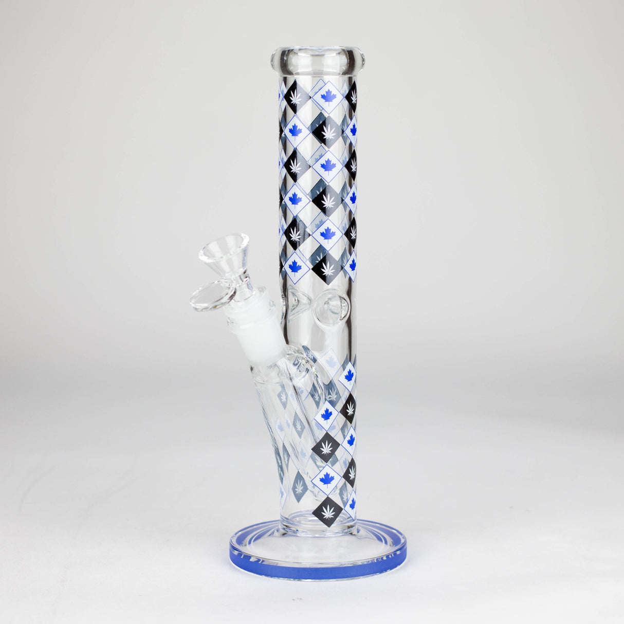 10" Color accented Staight Tube Glass Bong With Maple Leaf Design Glass Bong 777 Smoke Blue