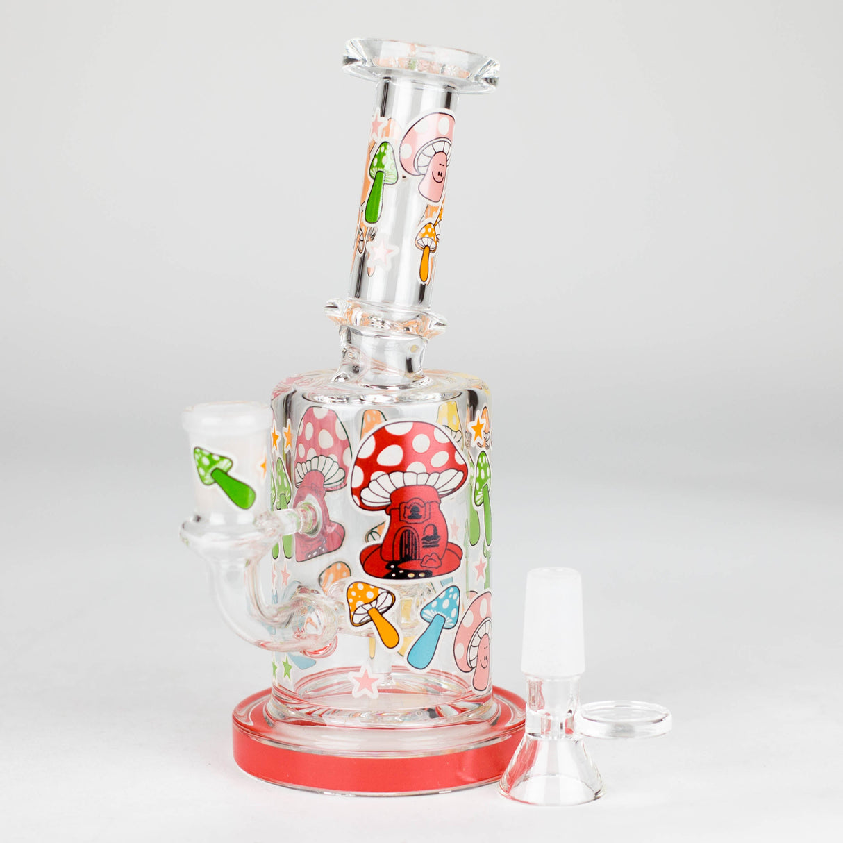 Z7" Color accented Glass Bong With Perc- Mushroom Design Glass Bong 777 Smoke