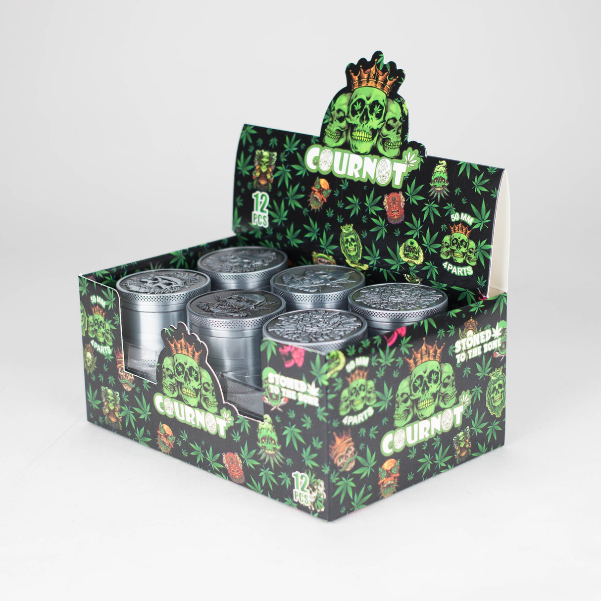 2" Metal Grinder Skull Design 4 Layers Box of 12 Display Pack 777 Smoke