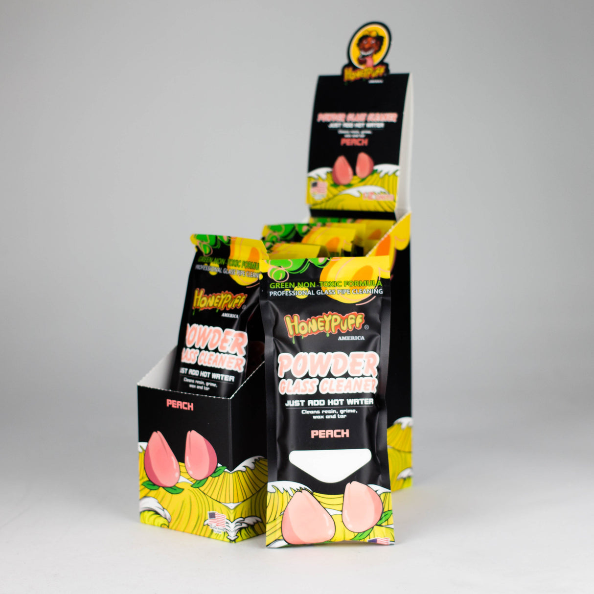 Honeypuff | Glass Cleaner Powder Box of 12 (Non-Toxic Pack) Cleaner 777 Smoke Peach