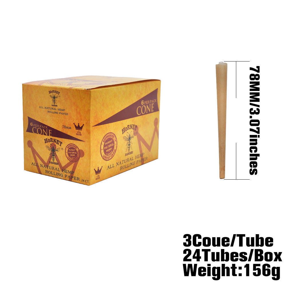 HORNET | 1-1/4 Size Natural Pre-Rolled Paper Cones 6 x 24CT Pre-rolled Cone (Display Pack) Super Supplys Inc