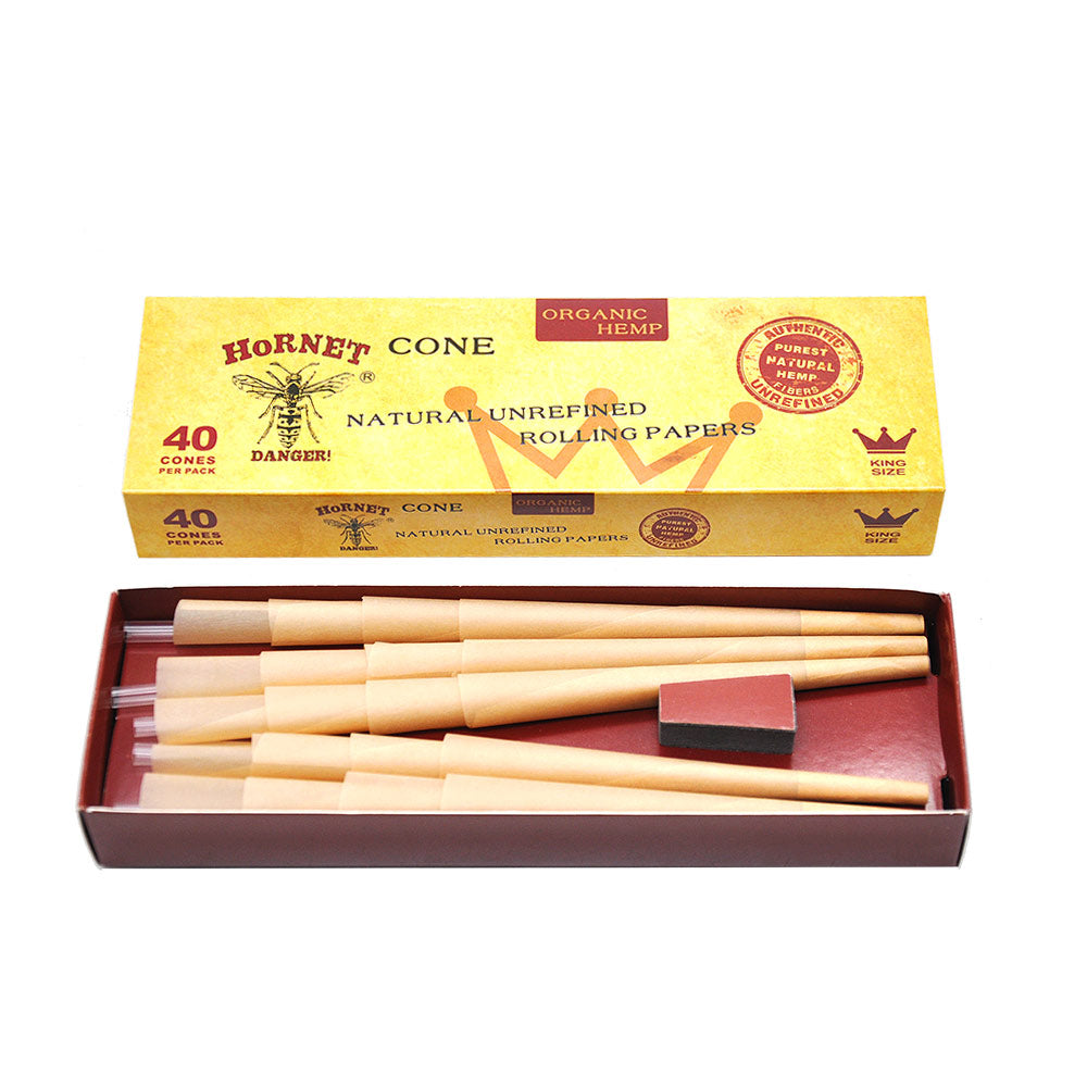 HORNET | Natural Unrefined King Size Pre Rolled Paper Cones Smoking 40 Pack Cone Pre-rolled Cone (Display Pack) Super Supplys Inc