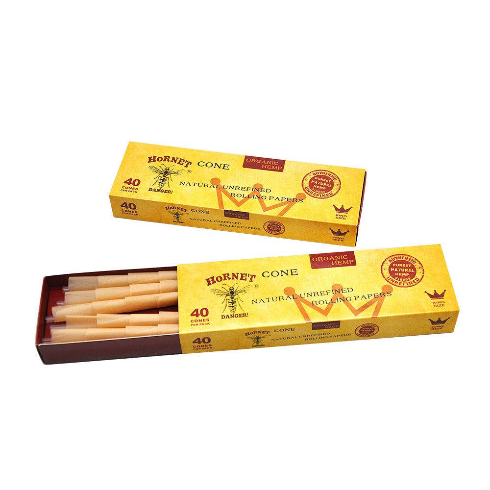 HORNET | Natural Unrefined King Size Pre Rolled Paper Cones Smoking 40 Pack Cone Pre-rolled Cone (Display Pack) Super Supplys Inc