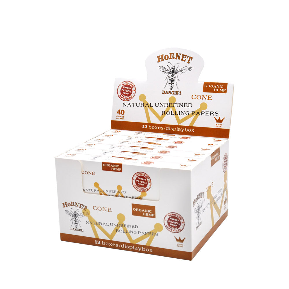 Hornet | Natural Unrefined King Size Pre Rolled Paper Cones Smoking White 40 Pack Cone Pre-rolled Cone (Display Pack) Super Supplys Inc