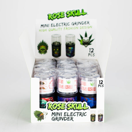 Electric Metal Grinder with Rose Skull Design Assorted Box of 12 Display Pack 777 Smoke