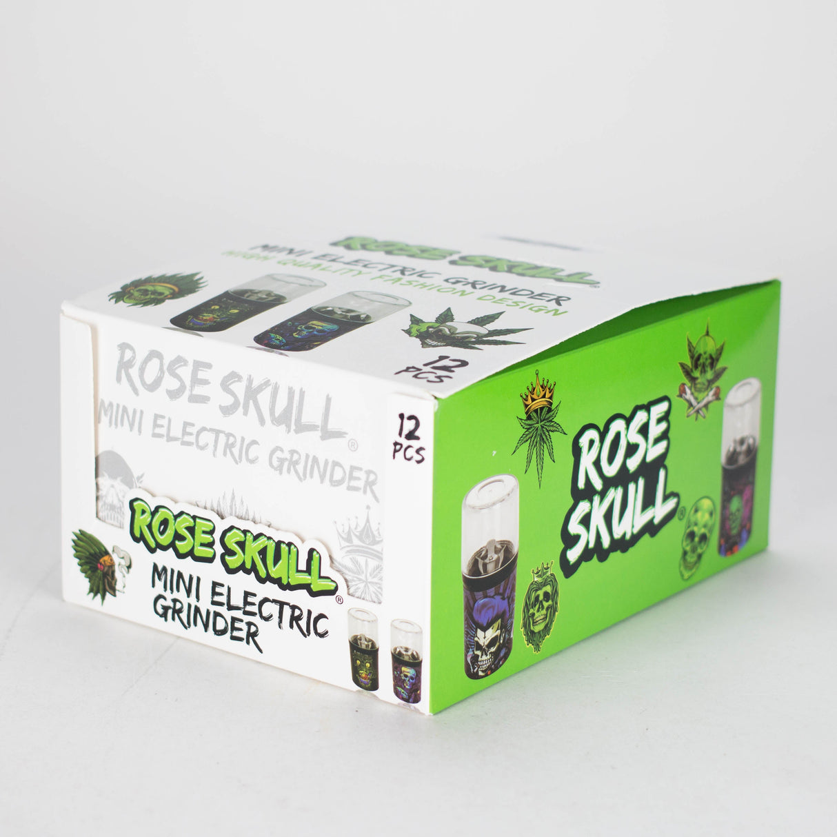 Electric Metal Grinder with Rose Skull Design Assorted Box of 12 Display Pack 777 Smoke
