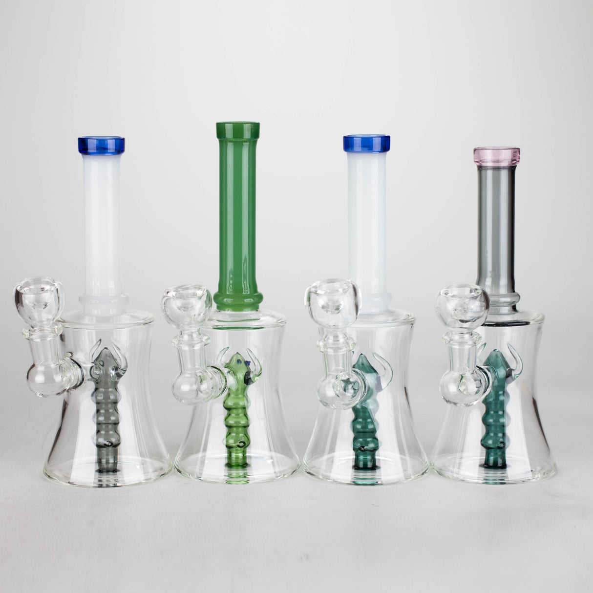 8" Assorted color tube glass bong with caterpilar diffuser Glass Bong Bongzie Smokes