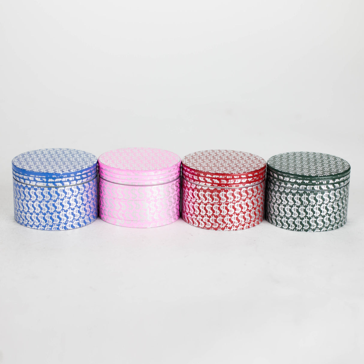 58mm Dollor sign aluminium grinder Pack of 12 Display Pack Bongzie Smokes