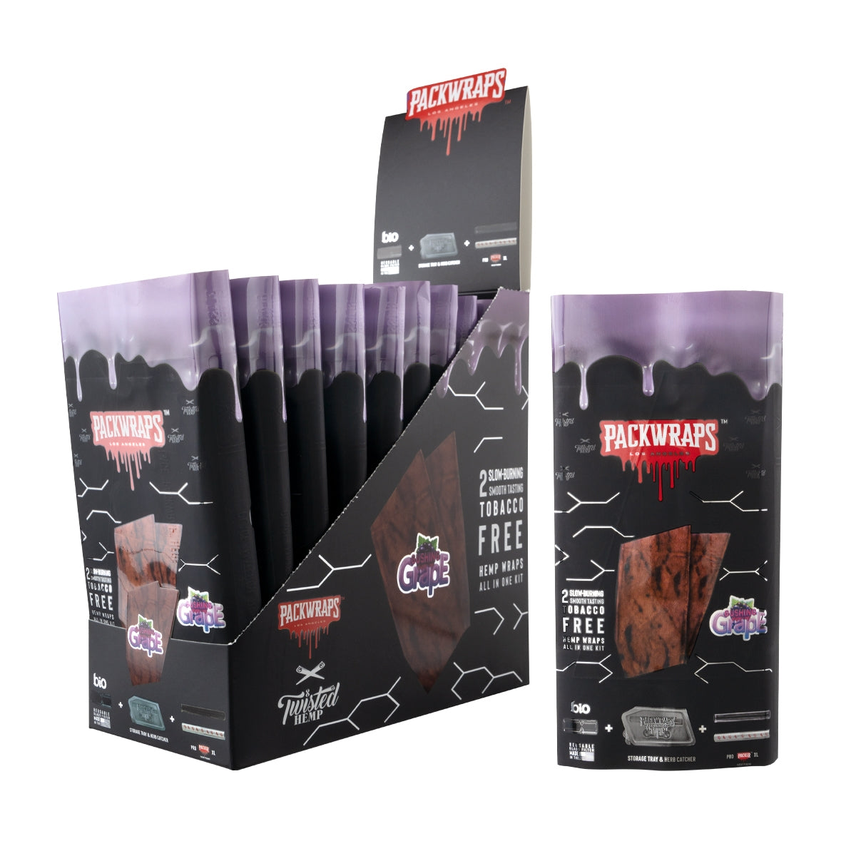 Packwraps X Twisted X Bio Wraps-10 CT Pre-rolled Cone (Display Pack) PINNACLE DISTRIBUTORS INC. Gushin Grape