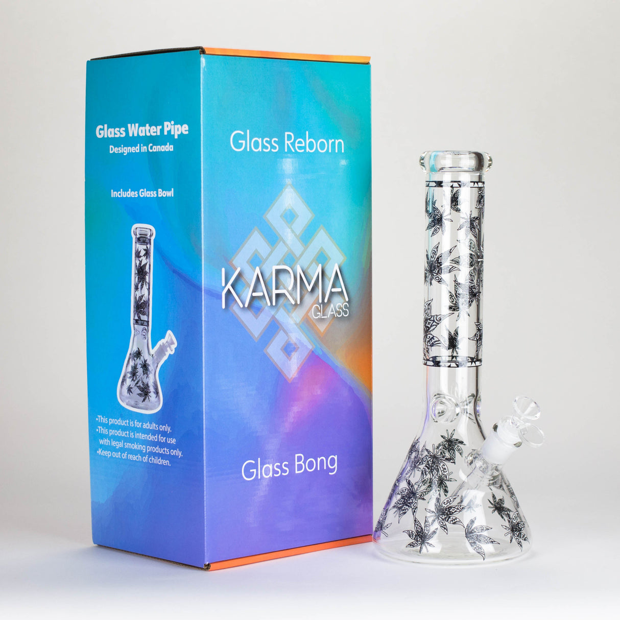 Karma | 14" Leaf Beaker Glow in the dark Glass Bong Glass Bong Maq Distributors
