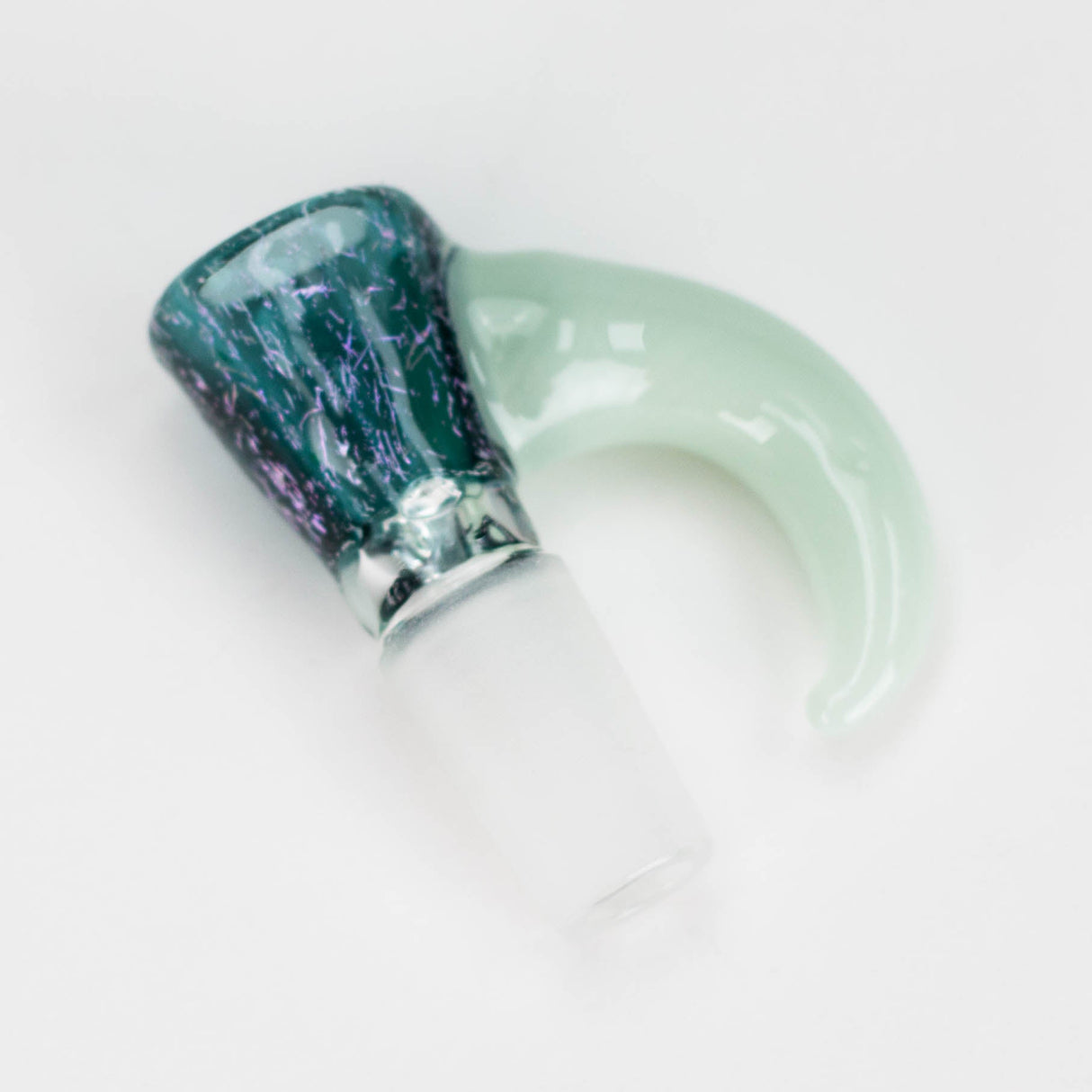 Shine Glassworks | 14mm 3 Hole Dichroic Bowl with coloured Horn - Made in Canada Bowl · Banger · Oil Burner Smoking Cat Distribution Blue & Light Green