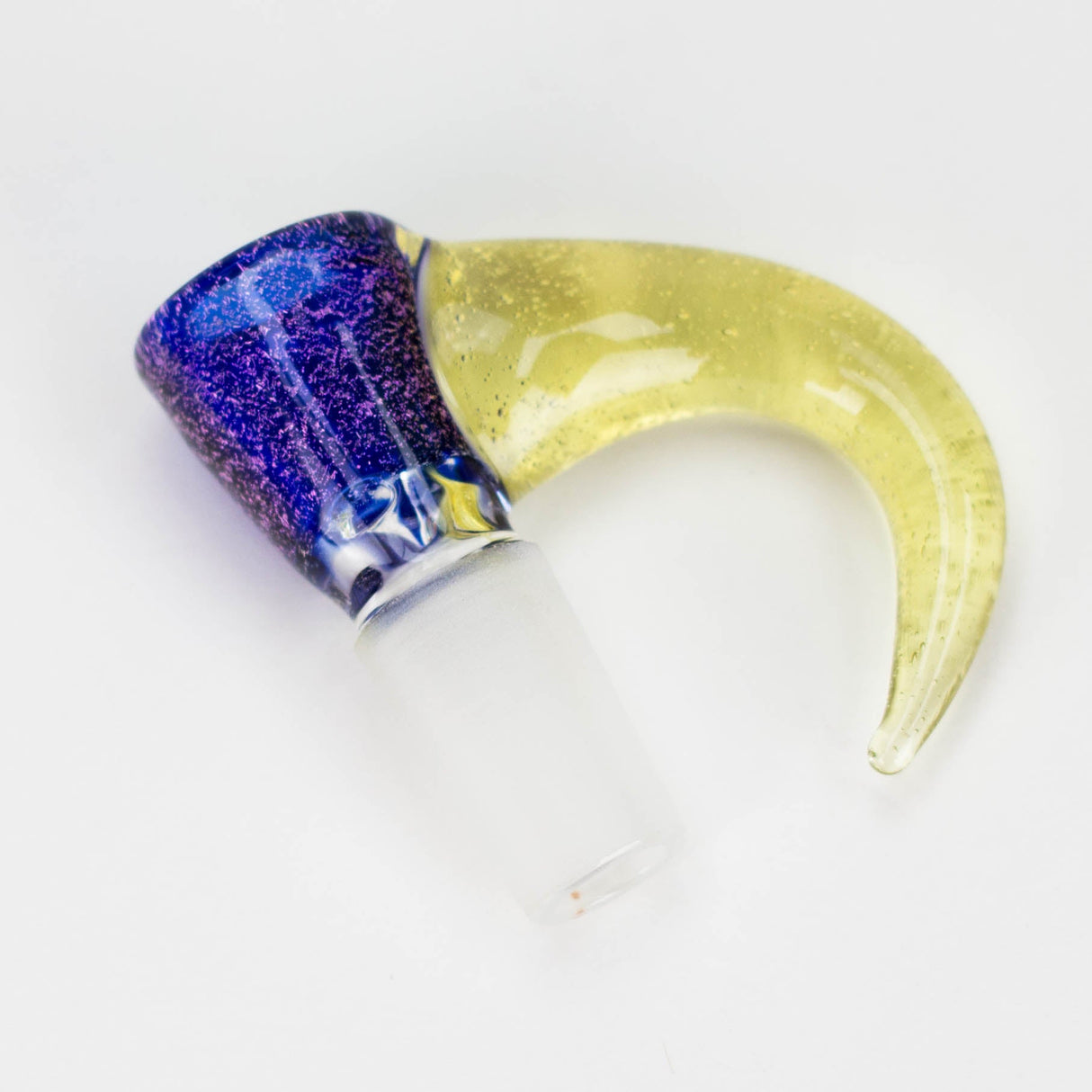 Shine Glassworks | 14mm 3 Hole Dichroic Bowl with coloured Horn - Made in Canada Bowl · Banger · Oil Burner Smoking Cat Distribution Purple & Yellow