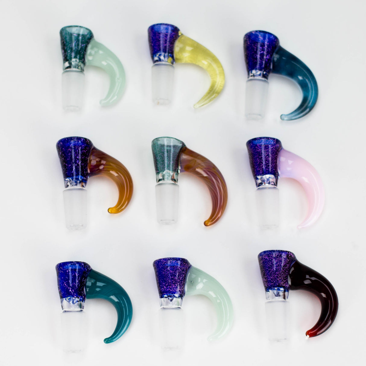 Shine Glassworks | 14mm 3 Hole Dichroic Bowl with coloured Horn - Made in Canada Bowl · Banger · Oil Burner Smoking Cat Distribution