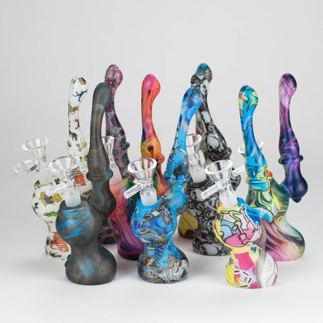 7" Single chamber graphic silicone bubbler-Assorted Silicone Pipe ONE