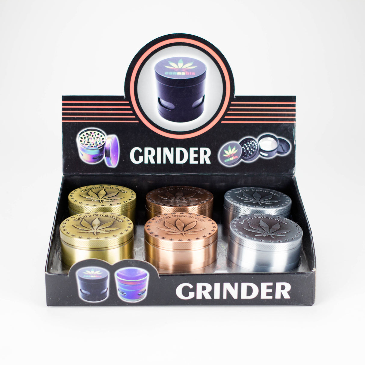 60mm Elevated Brass Grinder 4pts Box of 6 Display Pack JJ Distribution