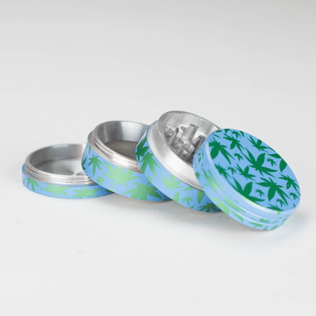 45mm Leaf aluminium grinder Pack of 15 Display Pack Bongzie Smokes