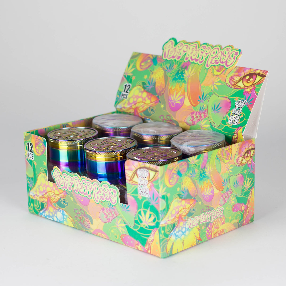 Z2" Metal Grinder 4 Layers with Mushroom Design Box of 12 Display Pack 777 Smoke