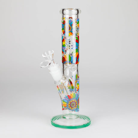 Z10" Glow in the dark Staight Tube Glass Bong With Flower Design Glass Bong 777 Smoke Chrysanthemum