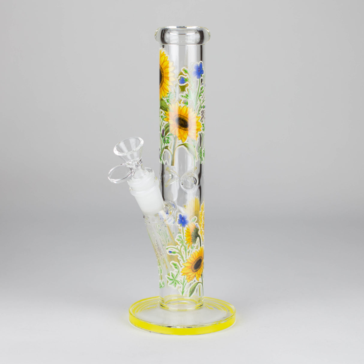 Z10" Glow in the dark Staight Tube Glass Bong With Flower Design Glass Bong 777 Smoke Sun Flower