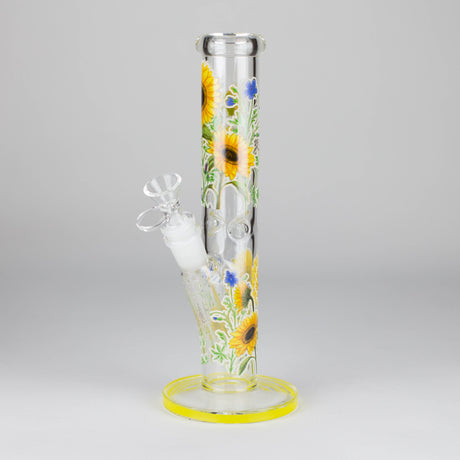 Z10" Glow in the dark Staight Tube Glass Bong With Flower Design Glass Bong 777 Smoke Sun Flower