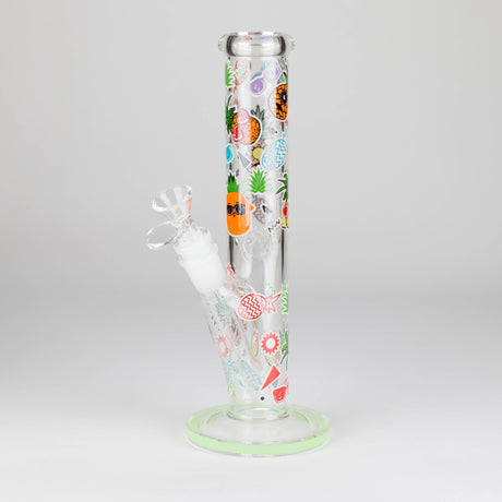 Z10" Glow in the dark Staight Tube Glass Bong With Flower Design Glass Bong 777 Smoke Pineapple