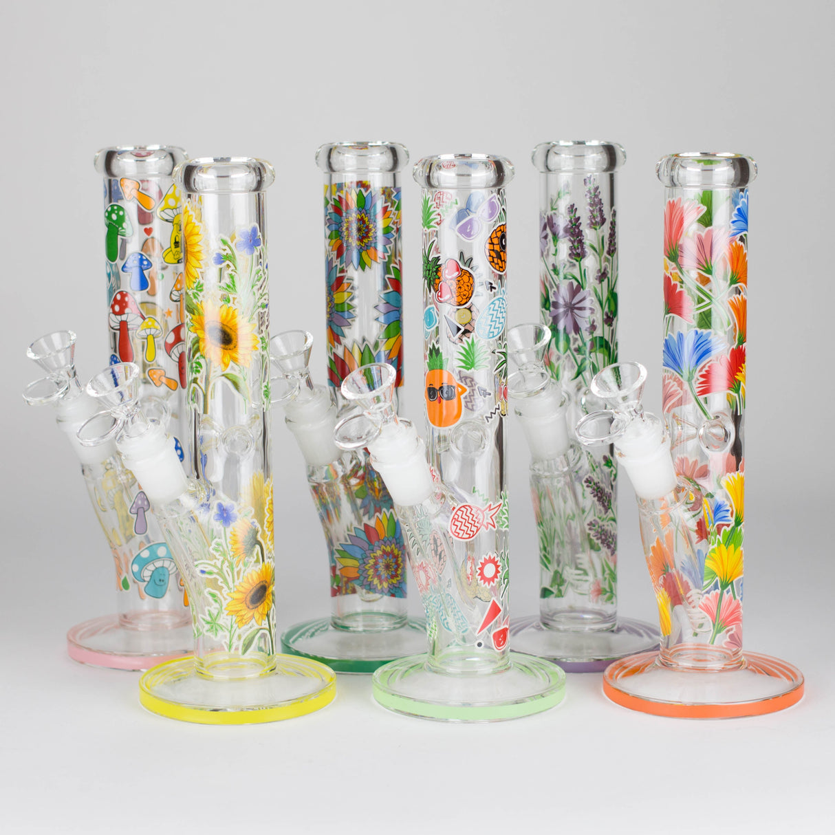 Z10" Glow in the dark Staight Tube Glass Bong With Flower Design Glass Bong 777 Smoke