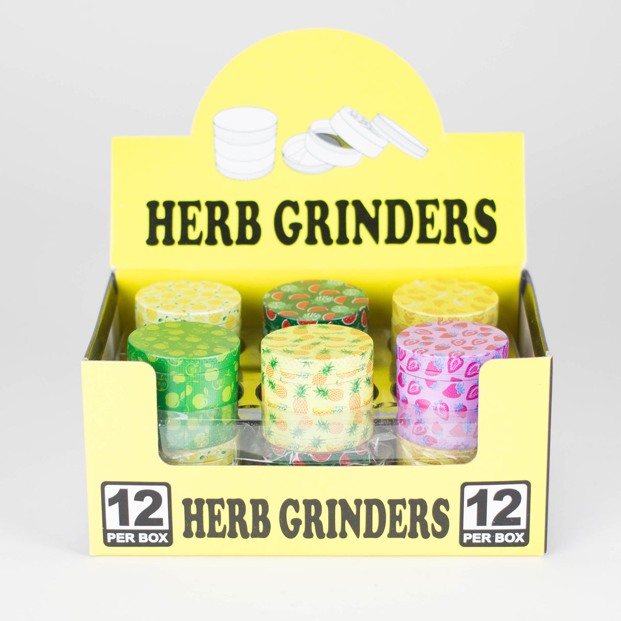 Z1.5" Metal Grinder 4 Layers with Fruit Design Box of 12 Display Pack 777 Smoke