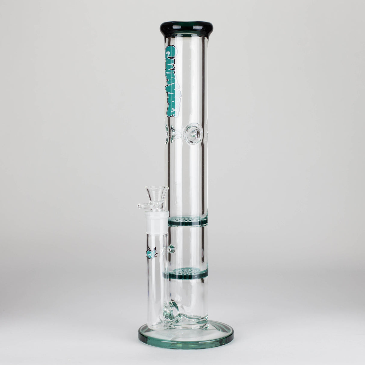 Ganjavibes | Honeycomb 14 Inches Two Disk Percolator Glass Bong By Irie Vibes Series Glass Bong Maple Craft Inc Teal