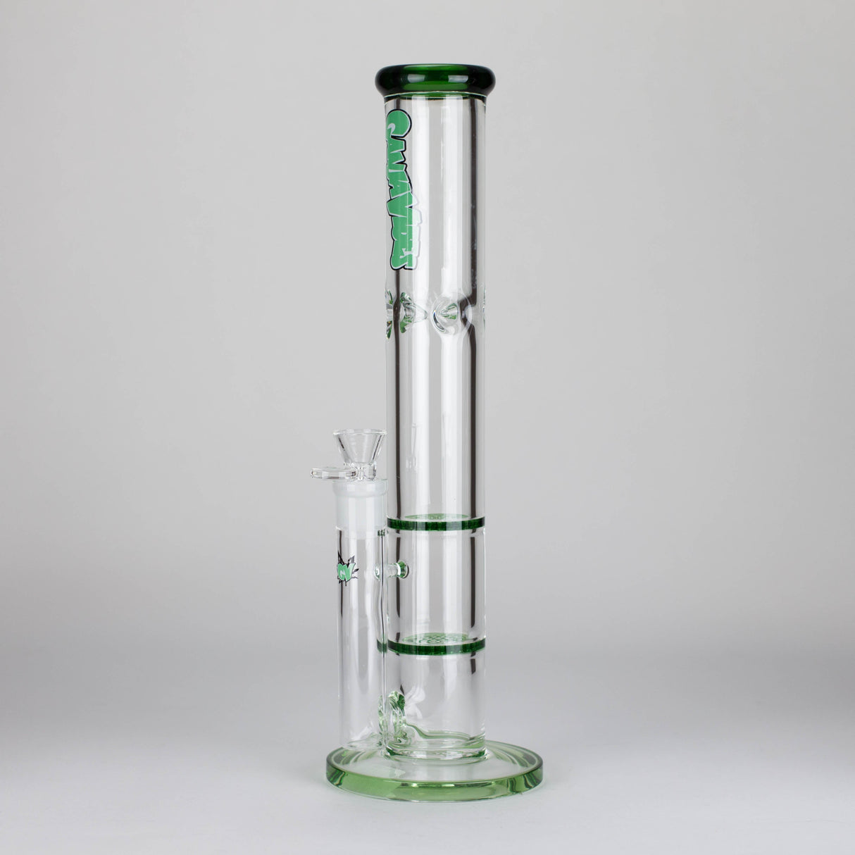 Ganjavibes | Honeycomb 14 Inches Two Disk Percolator Glass Bong By Irie Vibes Series Glass Bong Maple Craft Inc Green