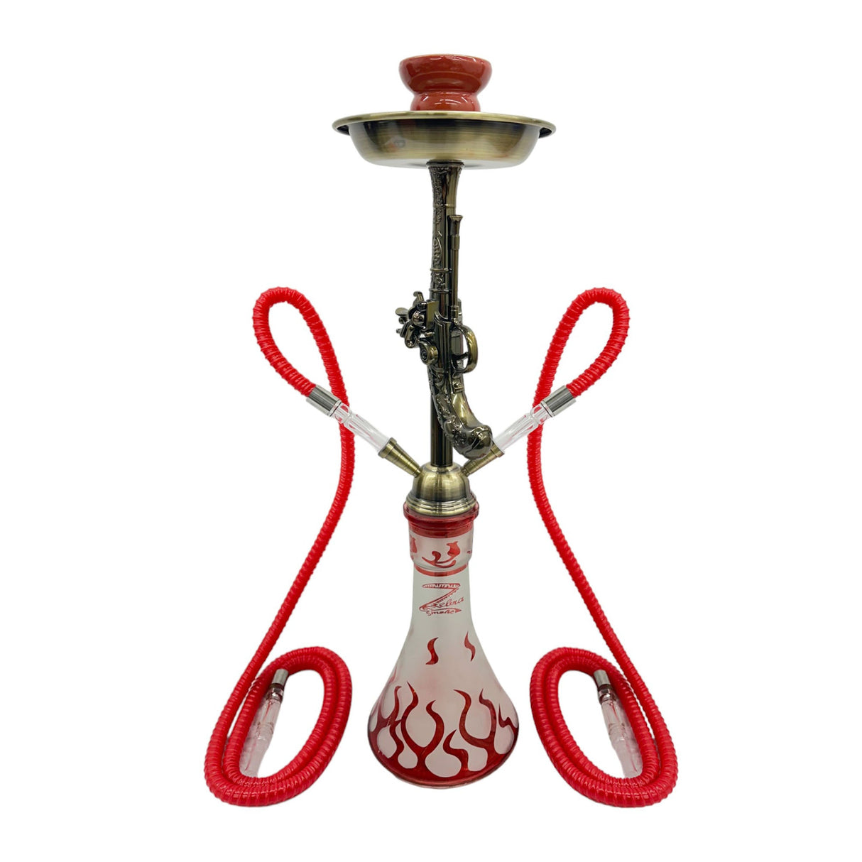 Zebra | 21" Smoke Wild West Gun 2-Hose Hookah Hookah Jatiimports LLC Red