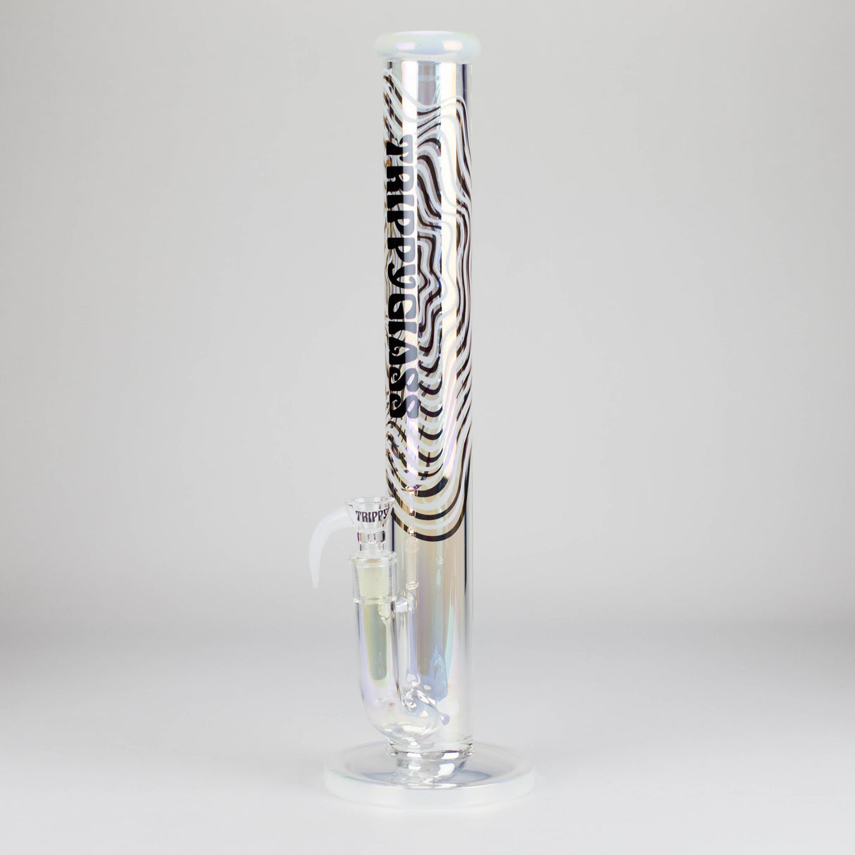 Trippy Glass | 17" Holographic Double Inline Straight Tube Glass Bong Glass Bong Small Biz Distributors White