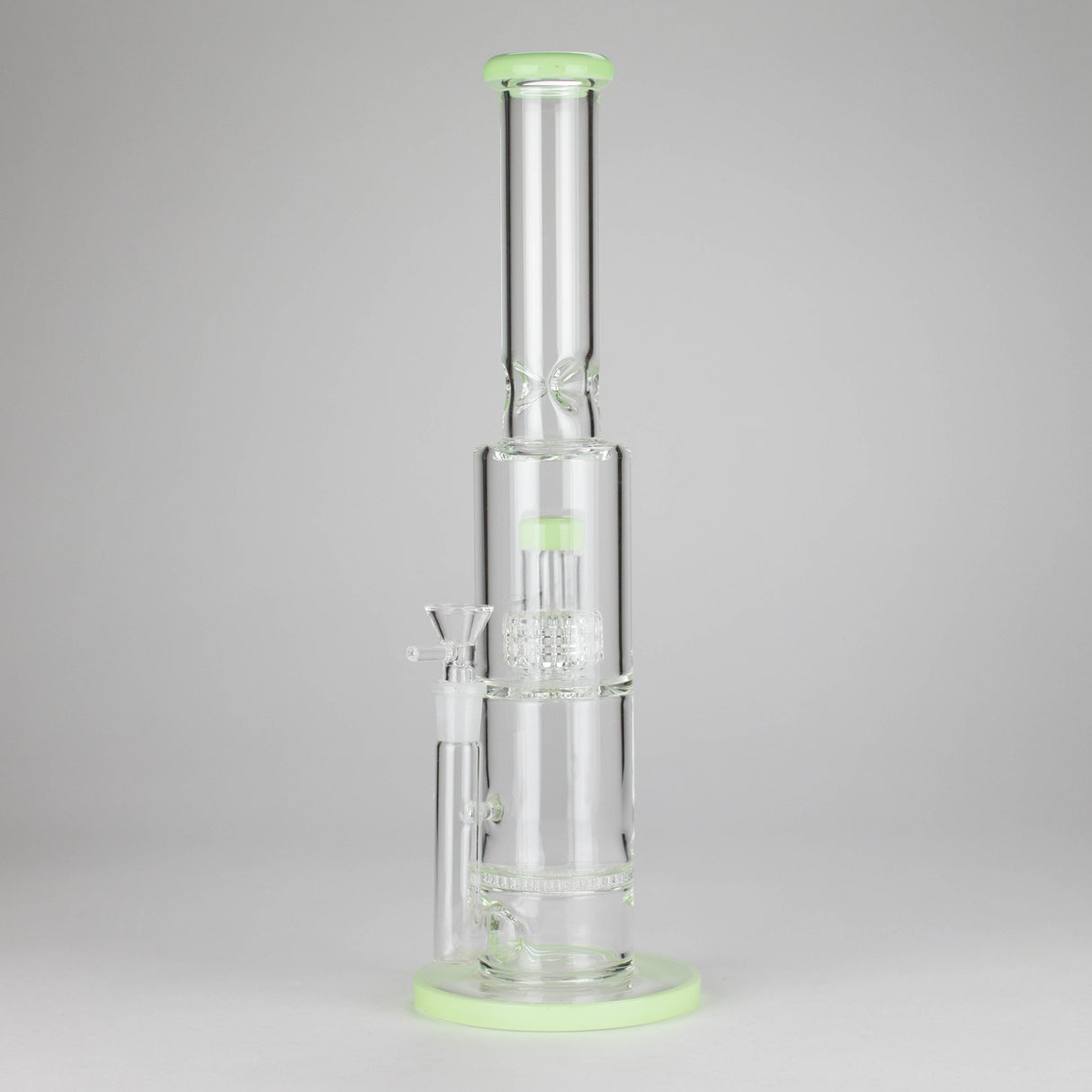 15" Color accented glass water bong with Double Perc Glass Bong 777 Smoke Green