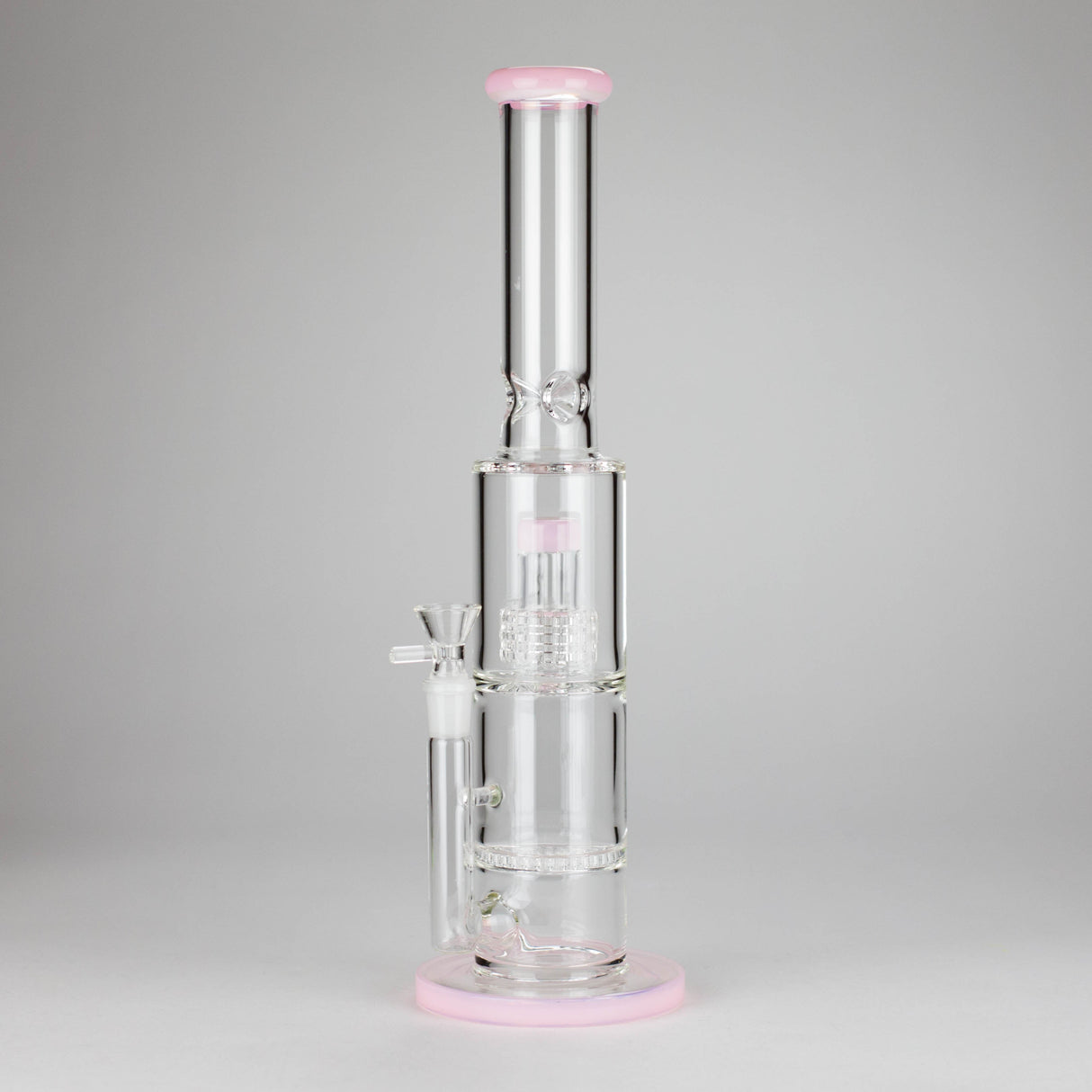 15" Color accented glass water bong with Double Perc Glass Bong 777 Smoke Pink