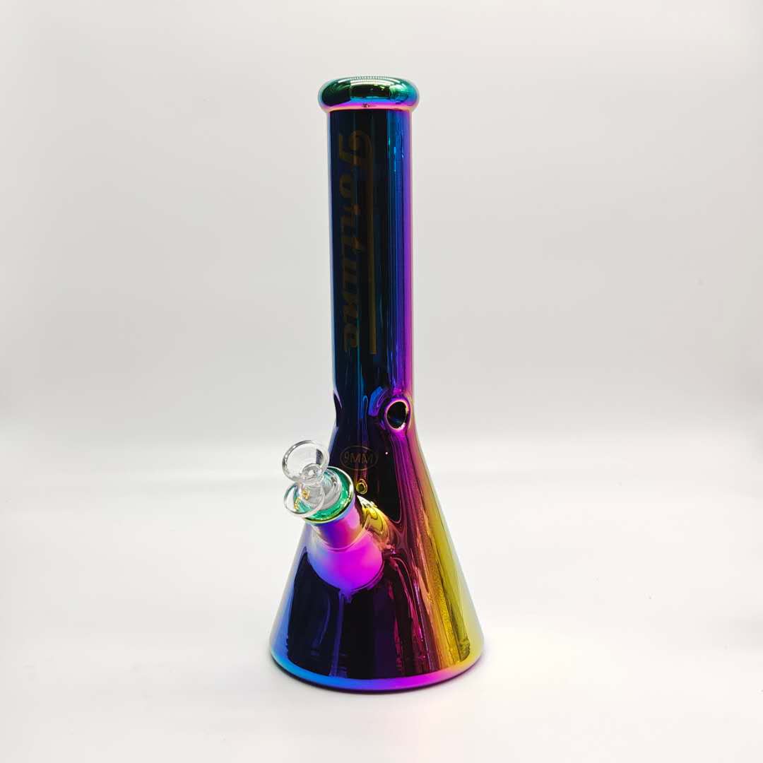 14“ 9mm Electroplated Beaker Bong-Assorted Color Glass Bong Fortune Rainbow-A