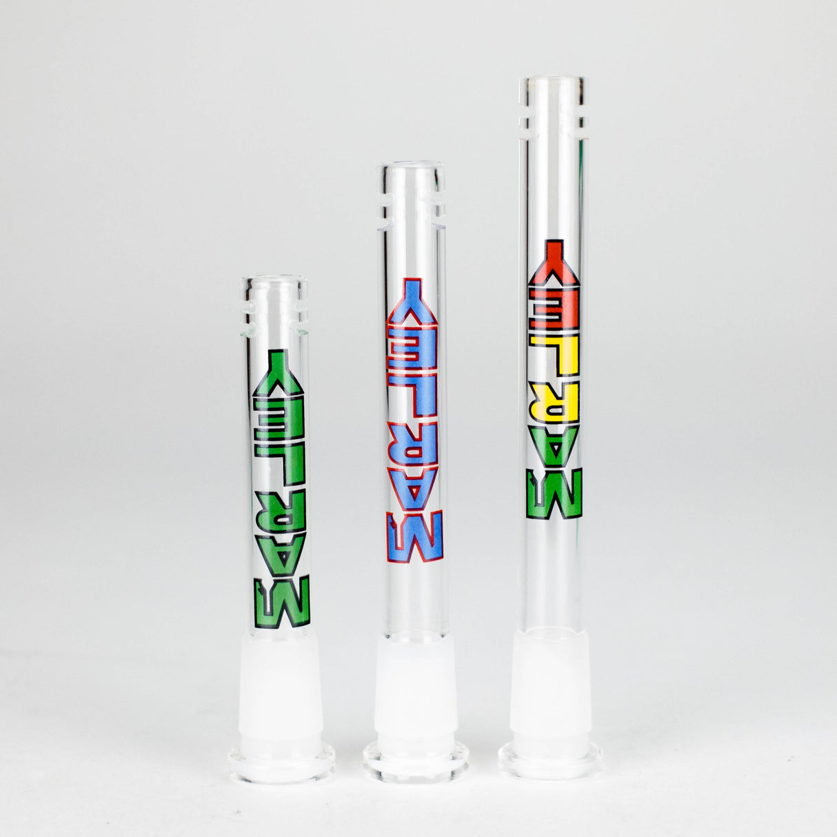 Marley Glass | Colored Logo Downstems with Diffusion Cuts – 3", 4", 5" Downstem · Bowlstem Smoking Cat Distribution