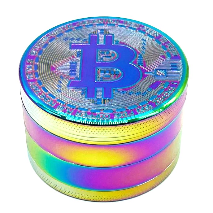 Bitcoin Grinder 4-Part – 63mm Premium Metal Herb Grinder (Box of 6) Display Pack NIBO Distribution
