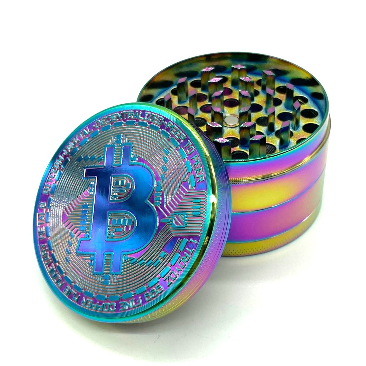 Bitcoin Grinder 4-Part – 63mm Premium Metal Herb Grinder (Box of 6) Display Pack NIBO Distribution