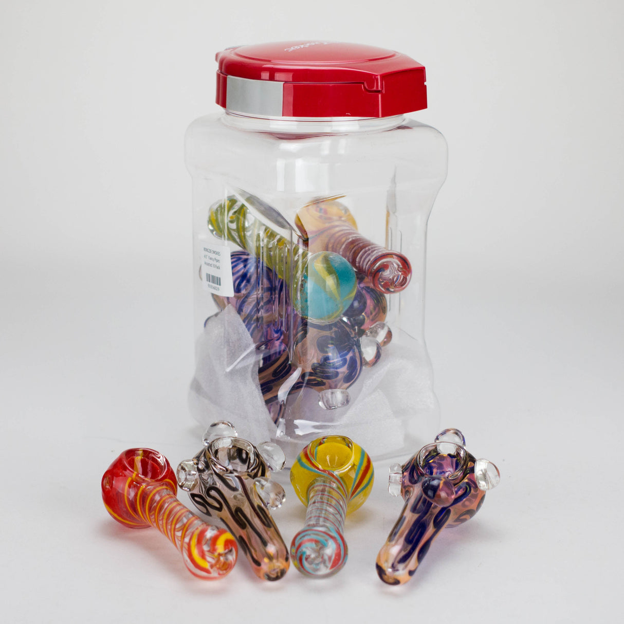 4.5" Fancy Glass Pipe – 10 Pieces in Display Jar Glass Pipe Bongzie Smokes