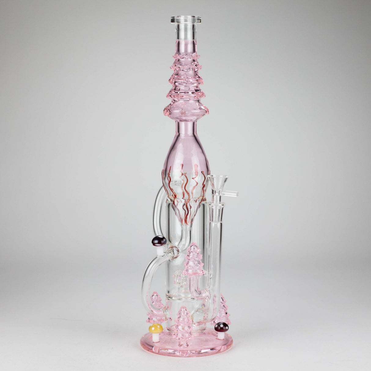 17" Enchanted Forest Glass Bong – Stemless Recycler with 14mm Bowl Joint Glass Bong RMG WHOLESALE Pink