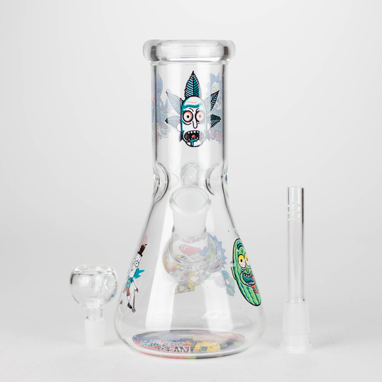 8" R&M Cartoon Beaker Glass Bong | 14mm Bowl Joint Glass Bong Bongzie Smokes