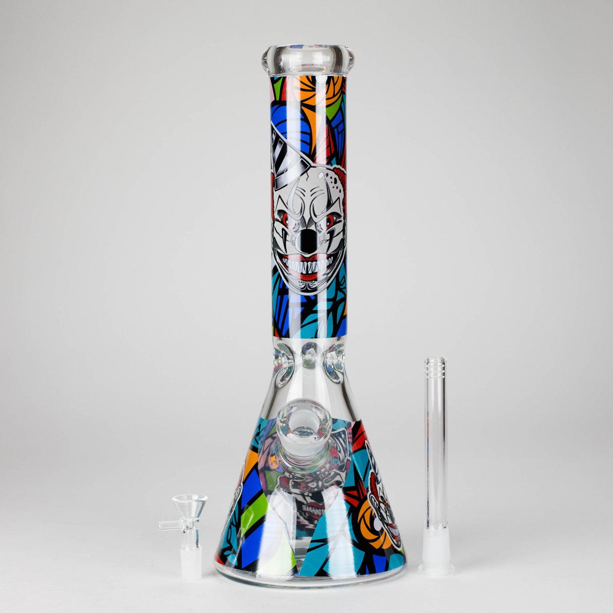 13.5" PsyClown Glass Bong – 7mm Thick Glass, Bold Psychedelic Clown Design Glass Bong DY Glass