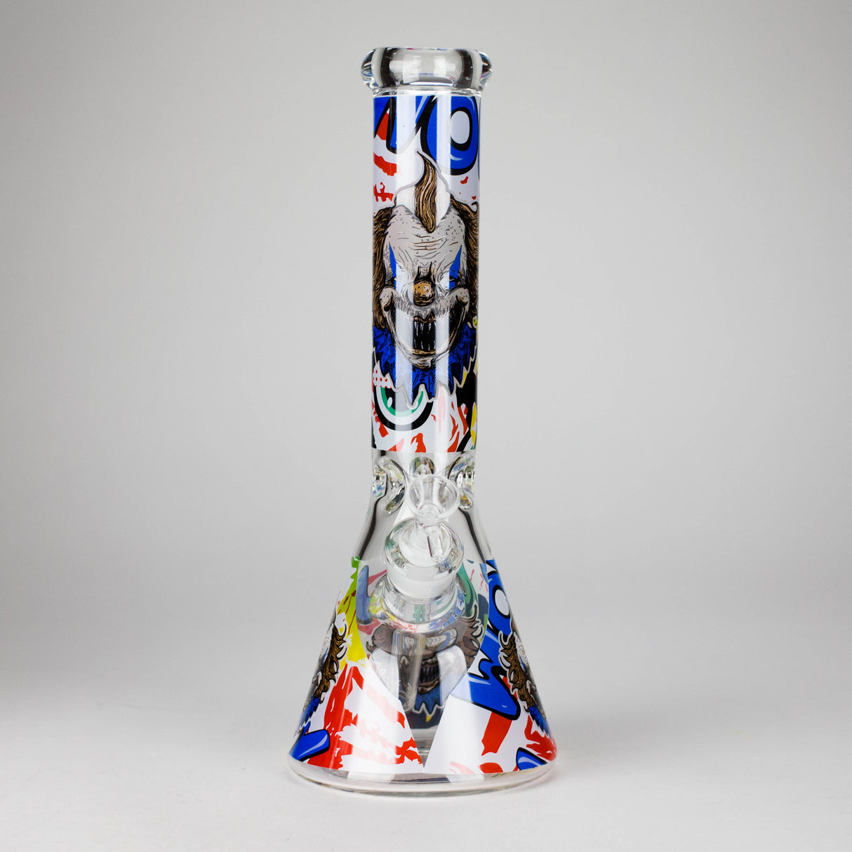 13.5" PsyClown Glass Bong – 7mm Thick Glass, Bold Psychedelic Clown Design Glass Bong DY Glass Design B
