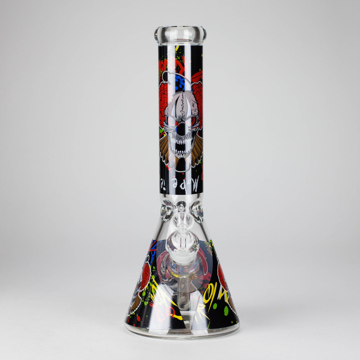 13.5" PsyClown Glass Bong – 7mm Thick Glass, Bold Psychedelic Clown Design Glass Bong DY Glass Design C