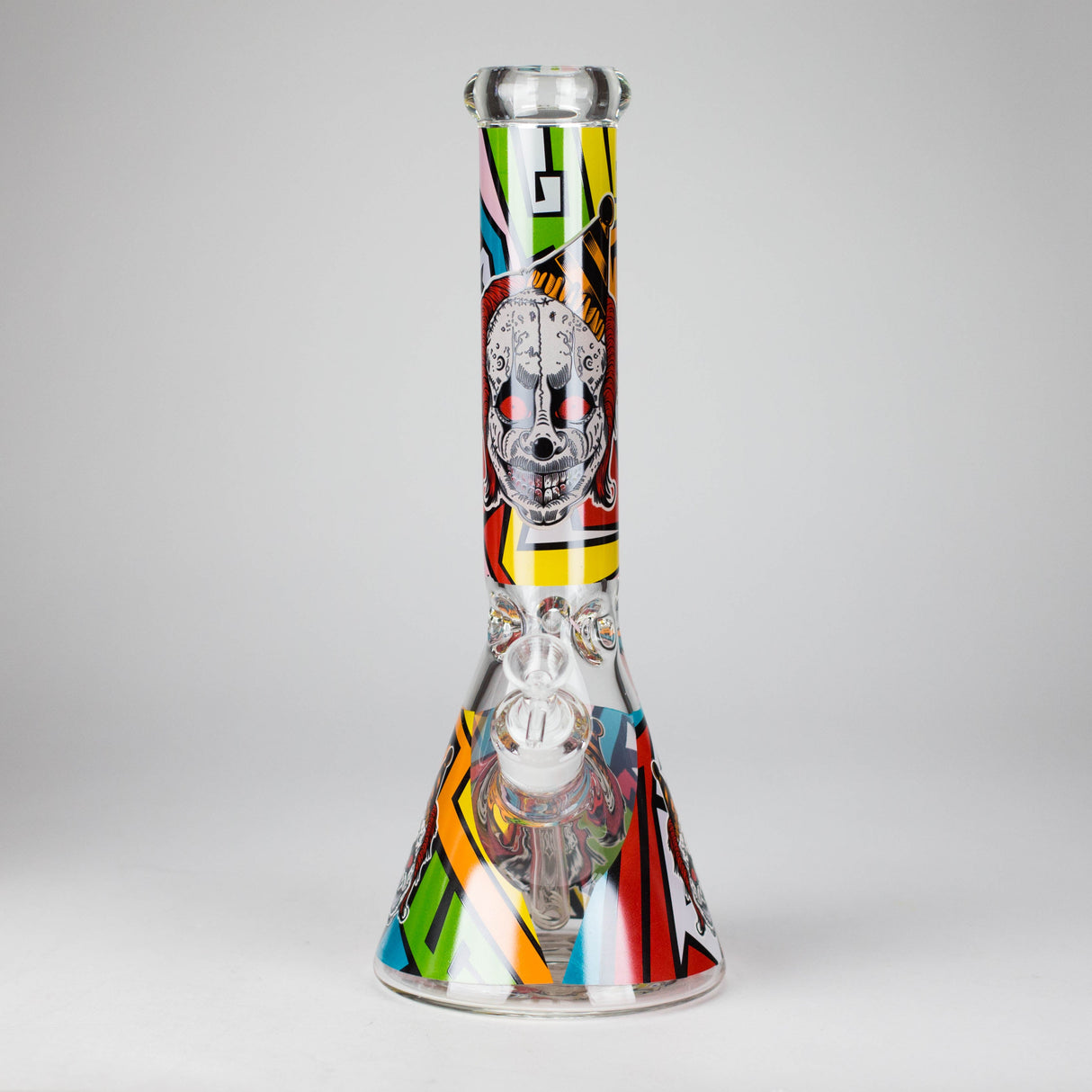 13.5" PsyClown Glass Bong – 7mm Thick Glass, Bold Psychedelic Clown Design Glass Bong DY Glass Design D