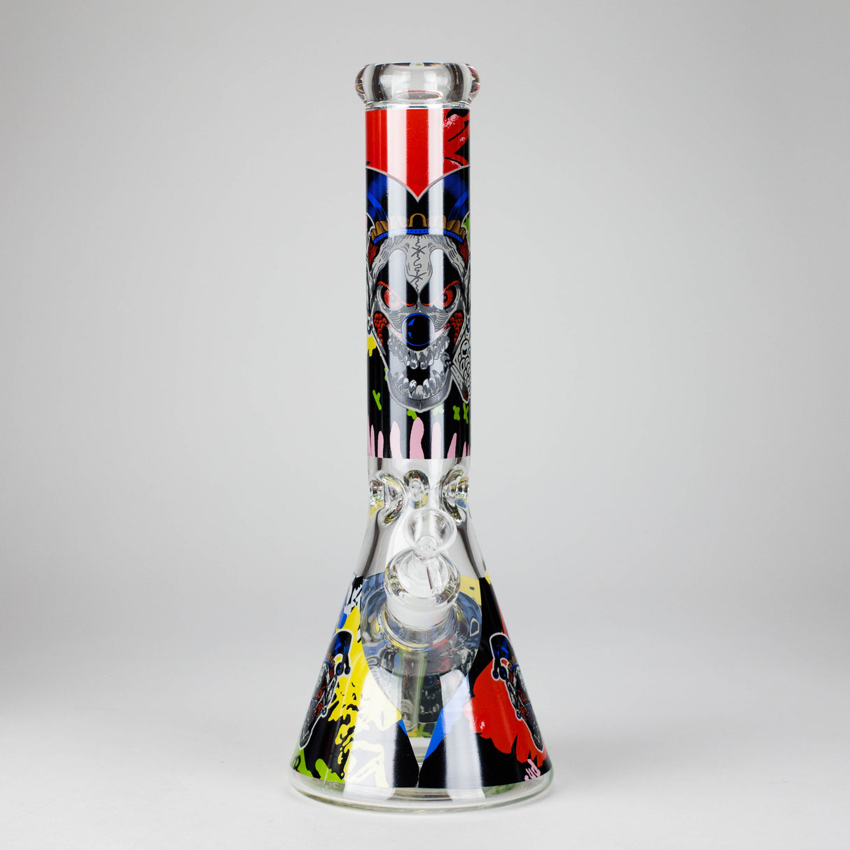 13.5" PsyClown Glass Bong – 7mm Thick Glass, Bold Psychedelic Clown Design Glass Bong DY Glass Design E