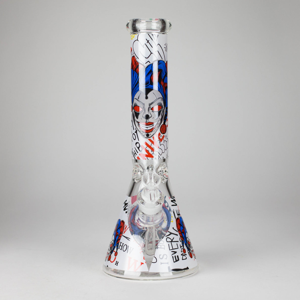13.5" PsyClown Glass Bong – 7mm Thick Glass, Bold Psychedelic Clown Design Glass Bong DY Glass Design F
