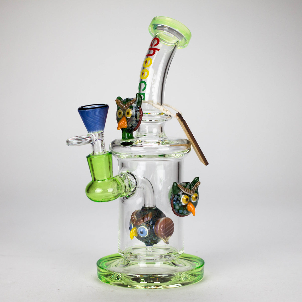 Cheech | 10" Wise Owl Rig-CHE-106 Glass Bong Smoking Cat Distribution Green