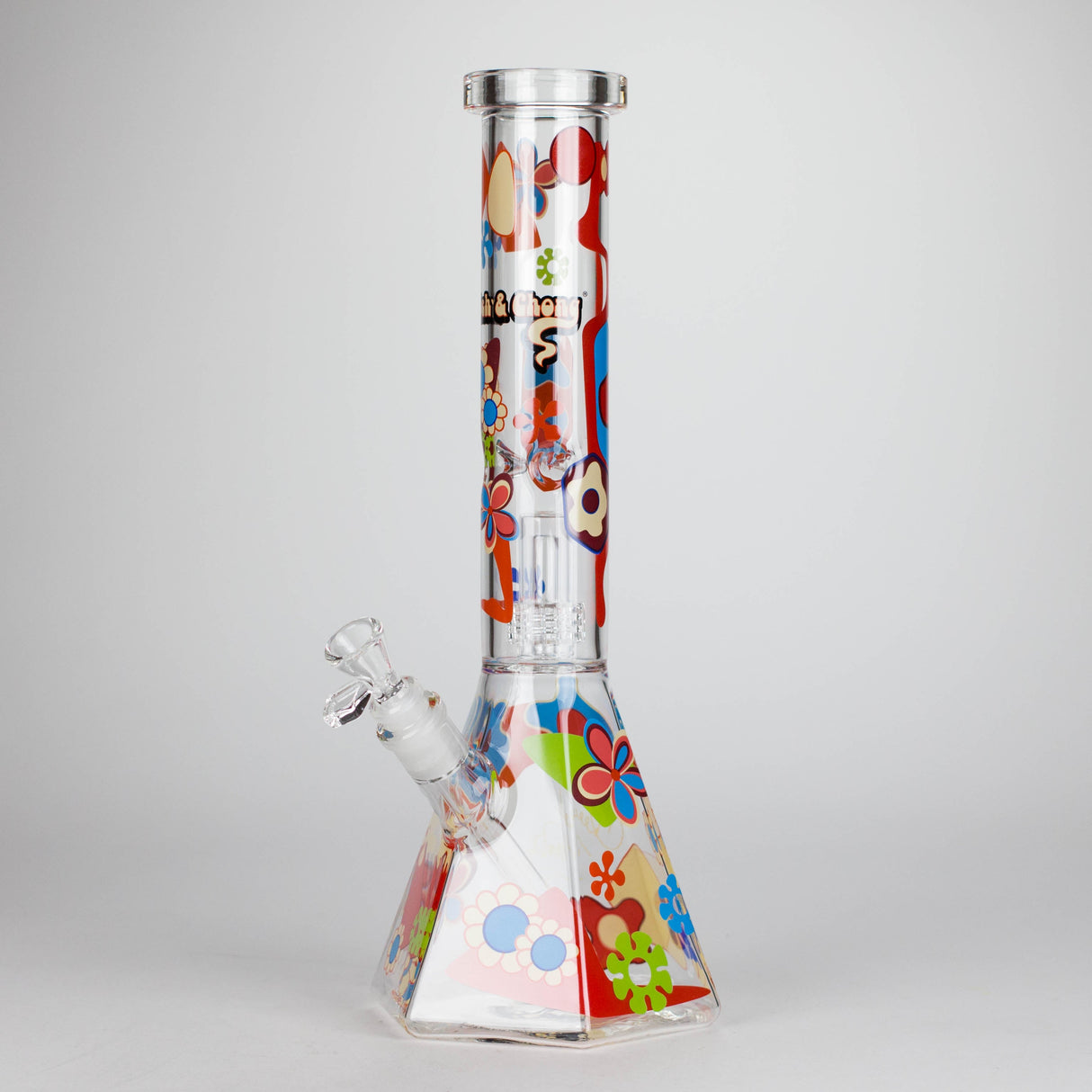 Cheech & Chong® Glass | 15" Tall Clear Power To The Flower Dual Chamber Hex Beaker Base Water Pipe Glass Bong West Coast Gifts